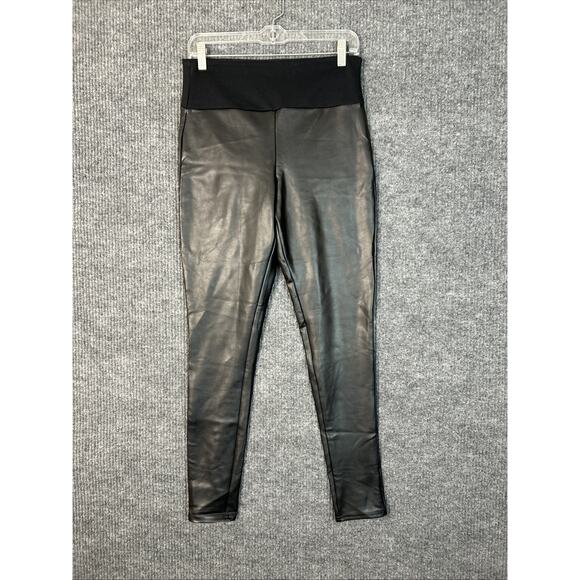 Assets By Spanx Womens Faux Leather Leggings Size Large Black Pull On Strech - Picture 1 of 8